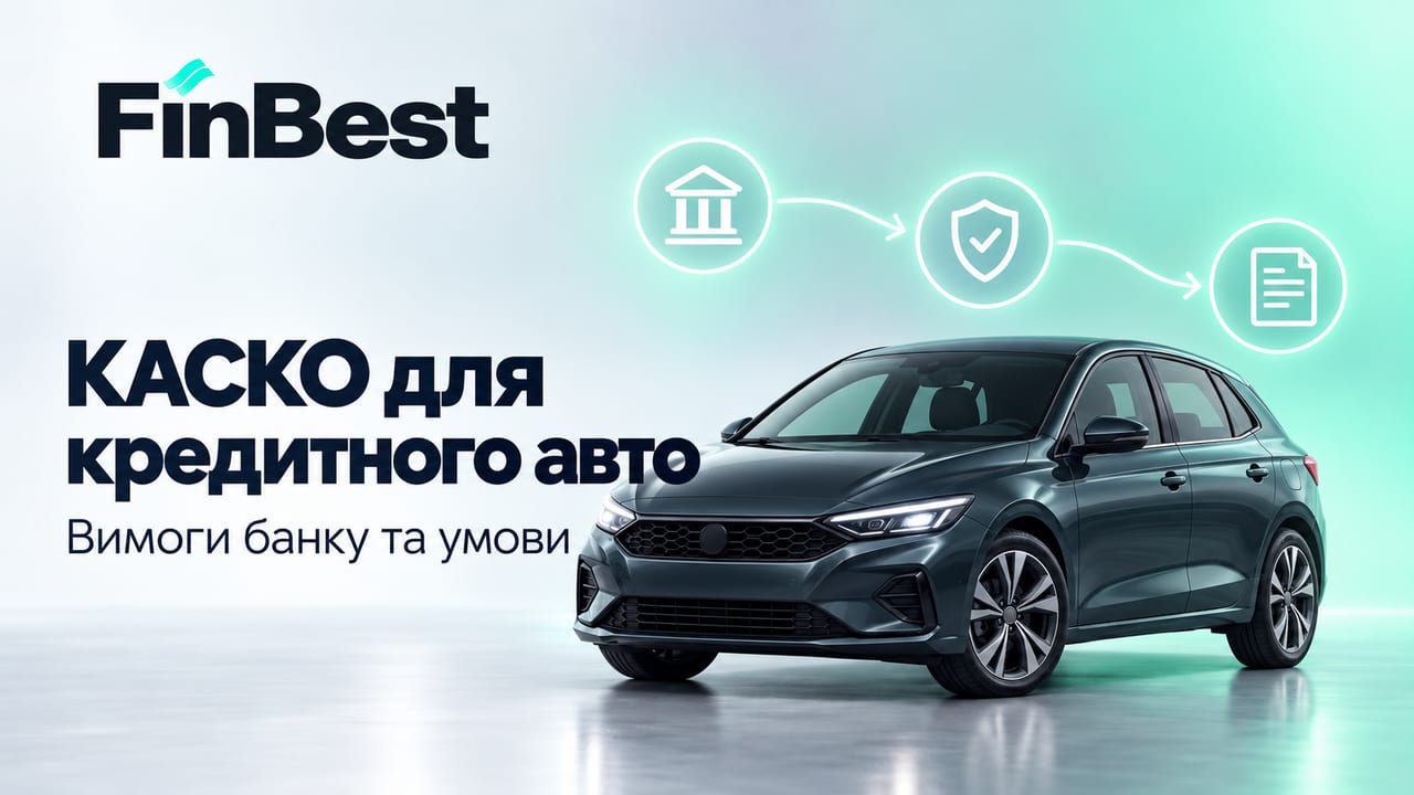 Графітовий автомобіль, піктограми банку, щита та договору — КАСКО для кредитного авто.