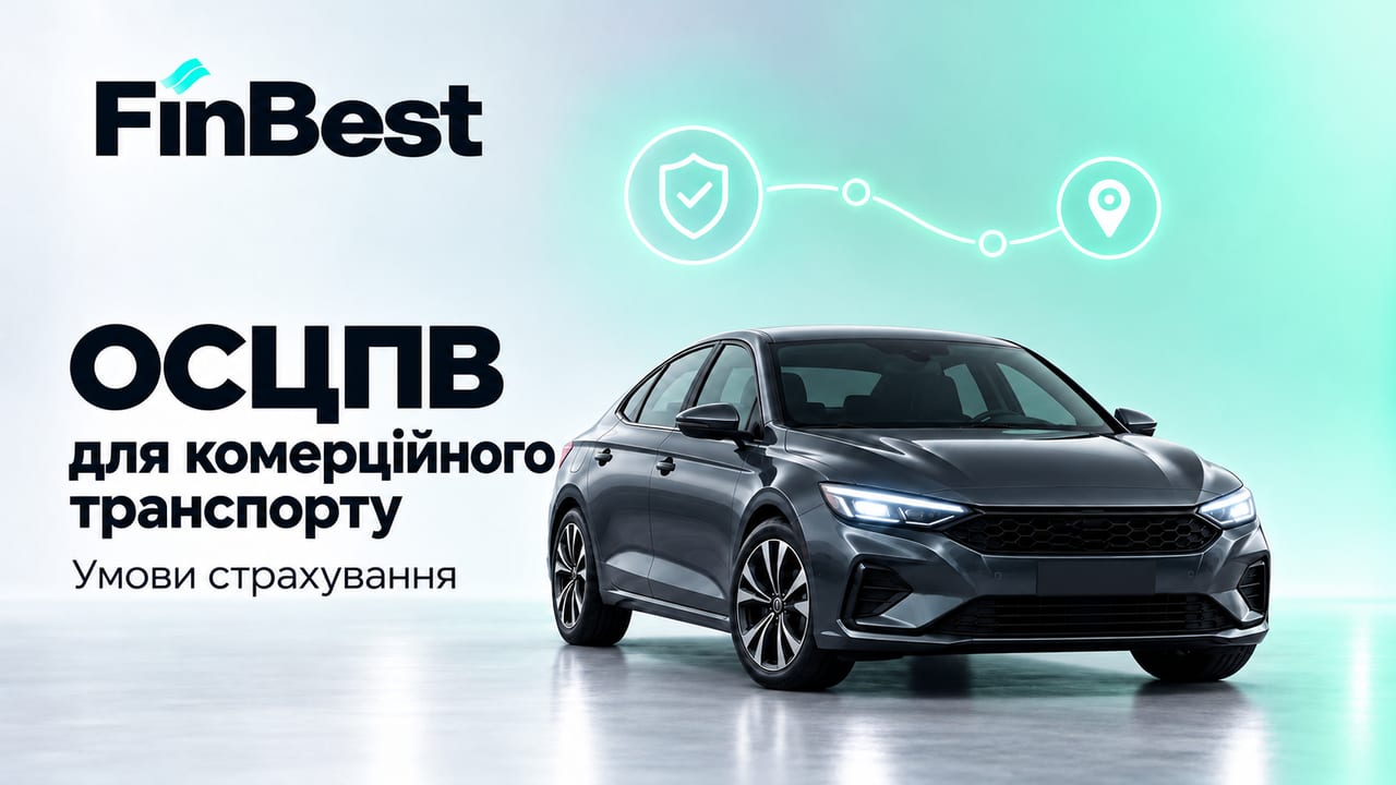 Графітовий автомобіль, щит і позначка маршруту — ОСЦПВ для комерційного транспорту.