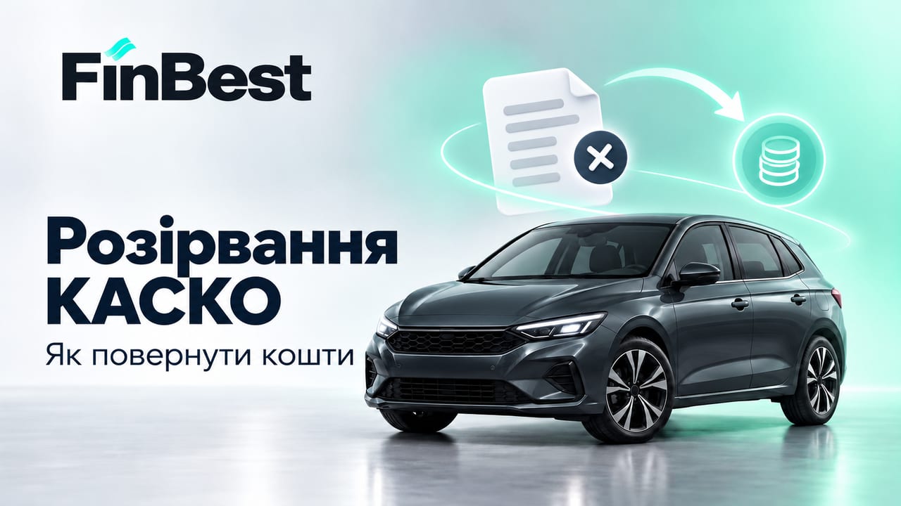 Порівняйте умови нового договору КАСКО на FinBest. Автомобіль, документ зі знаком скасування та монети — розірвання КАСКО й повернення коштів.