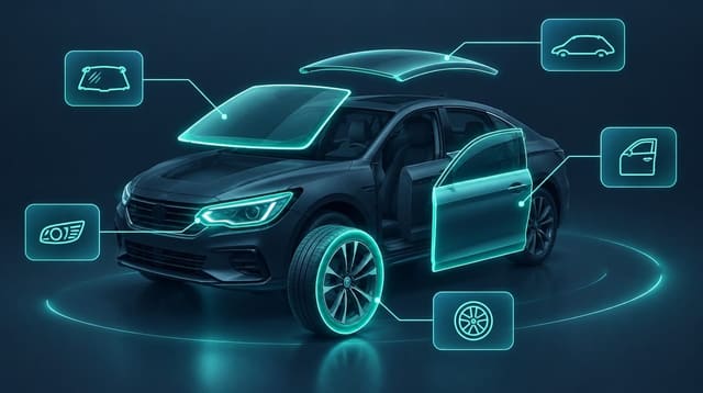 Автомобіль із пошкодженнями від уламків і вибухової хвилі та схема покритих ризиків — страхування авто від війни на сайті FinBest
