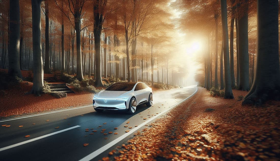 Сучасний автомобіль рухається осінньою дорогою серед лісу, вкритою листям. Осінні умови вимагають підготовки авто, уважності й правильного страхування. Дізнайтеся у релізі FinBest, як легко оформити повне КАСКО онлайн або автоцивілку онлайн, захистити себе й машину восени та не допустити небезпеки на слизьких дорогах. Осіння дорога з авто — символ безпечного кермування та онлайн страхування FinBest.