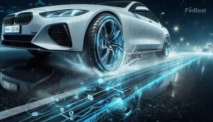 Автомобіль гальмує на мокрому асфальті в дощ — ілюстрація безпечного водіння в осінньо-зимовий період